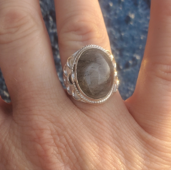 New Black Rutilated Quartz 925 Silver Ring. - Picture 9 of 16